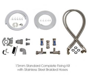 Wassermann 15mm Standard Fixing Kit with S/Steel Braided Hoses