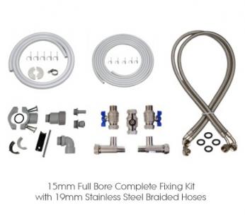 Wassermann 15mm Full Bore Complete Fixing Kit with 19mm S/Steel Braided Hoses