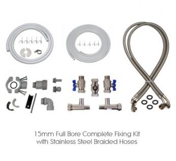 Wassermann 15mm Full Bore Complete Fixing Kit with S/Steel Braided Hoses